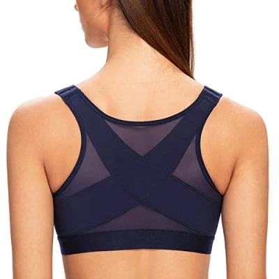 Afbeelding van MELENECA Vrouwen Volledige Dekking Front Bevestiging Draadloze Comfort Niet Gewatteerde Houding BH Donkerblauw 80F