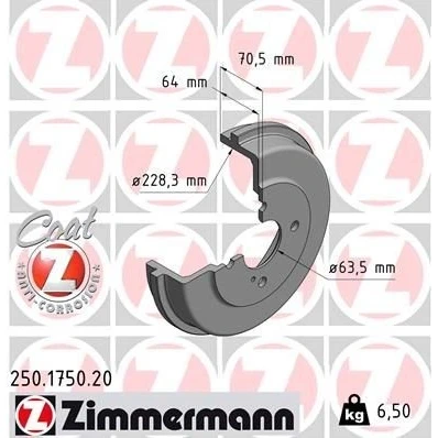 Afbeelding van ZIMMERMANN COAT Z 250.1750.20 Remtrommel 271mm FORD: B Max (JK8) 1.5 TDCi, 1.4 LPG, 1.0 EcoBoost, 1.6 Ti, 2012