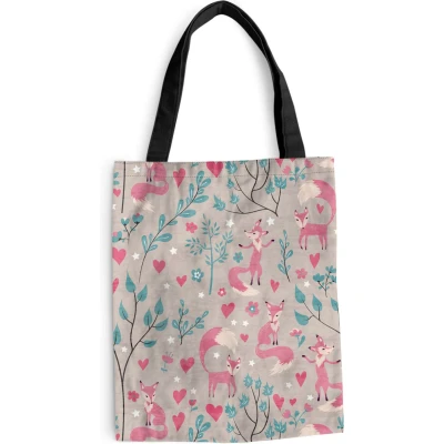 Afbeelding van Schoudertas Strandtas Shopper Vos Patroon Liefde 40x50 cm Katoenen tas
