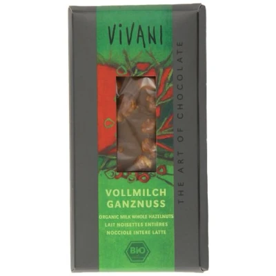 Afbeelding van Vivani Chocoladereep Melk met Hele Hazelnoten 100GR