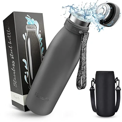 Afbeelding van Drinkware van roestvrij staal, BPA vrije thermosfles, 1 liter, lekvrije waterfles met dubbele isolatie, vaatwasmachinebestendig, Geschikt voor koolzuur, duurzaam