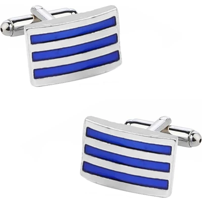 Afbeelding van Fako Bijoux® Manchetknopen Rechthoek Blauw Gestreept 20x12mm Zilverkleurig
