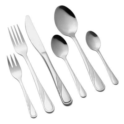 Afbeelding van FLORINA Roestvrijstalen Bestekset I 36 delig voor 6 Personen Eetbestek MOZART Complete Set Vorken Messen Thee en Koffielepels Taartvorkjes Vaatwasmachinebestendig Zilver
