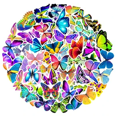 Afbeelding van MARSFORCE Vlinderstickers, vlinders, waterdichte vinyl stickers voor laptop, waterflessen, skateboard, bagage, fiets, gitaar, PS4, koffer, dagboek, scrapbook, mobiele telefoon, pad, 50 stuks