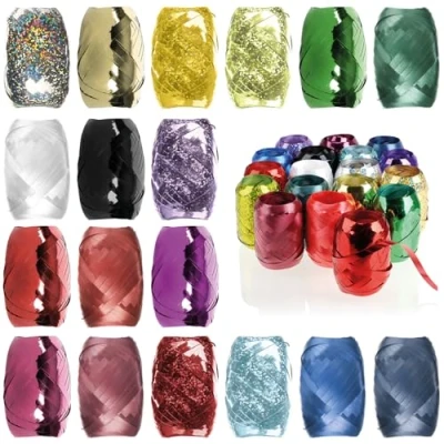 Afbeelding van Wilhelm Sell® 18x gestreept lint in felle kleuren 20 m per rol set cadeaulinten voor knutselen en verpakken mat, glanzend glinsterend polylint strikken decoratie (18 kleuren)