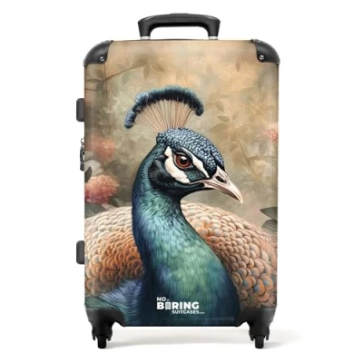 Afbeelding van NoBoringSuitcases.com® Koffer groot Rolkoffer lichtgewicht Gedetailleerd portret van een pauw in de natuur Reiskoffer met 4 wielen Grote trolley XL 20 kg bagage