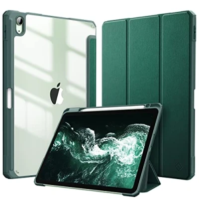 Afbeelding van Fintie Hoes iPad Air 11 inch 2024 M2 / 6e 2024, 5e/4e 10.9&quot; met Pen houder, draadloze oplaadfunctie Transparant Harde Beschermhoes Zachte TPU Rand Bumper Satijngroen