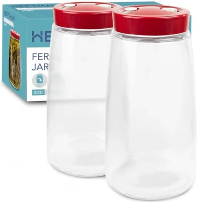 Afbeelding van HEFTMAN Fermentatiepot met 1 weg luchtontluchtingsopening 2,2 liter, 2 stuks ideaal voor veilige fermentatie kefir, kimchi, zuurkool, zuurdesemstarter, nachthaver gistingspotten Pack van