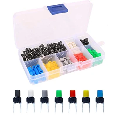 Afbeelding van Gebildet 105pcs 6x6x8mm Kortstondige Tactile Tact Drukknopschakelaar met Knopdoppen van 7 Kleuren,elke Kleur 15pcs(Zwart,Rood,Blauw,Geel,Wit,Groen,Grijs) voor Arduino Breadboard