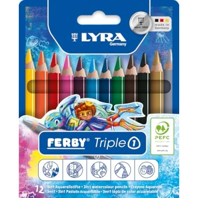 Afbeelding van Lyra TripleOne kleurpotloden, kartonnen etui met 12 stuks in geassorteerde kleuren