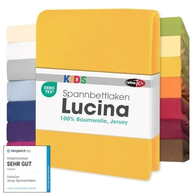 Afbeelding van CelinaTex Jersey hoeslaken Lucina voor Kids 60 x 120 70 140 cm, maïsgeel, 100% katoen, gekamd, superzacht, Oeko Tex
