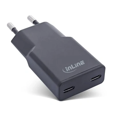 Afbeelding van InLine USB voeding oplader Dual C, PD, PPS, 30W, Zwart (30 W), lader,