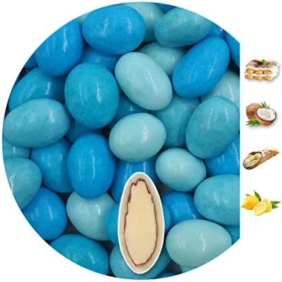 Afbeelding van EinsSein 1kg Chocolade Suiker amandelen bruiloft Smaak Mix blauw glans suikerbonen wit bruitssuiker dragees confetti kleuren pure omhuld coating suikerlaagje boontjes geboorte communie candy bar