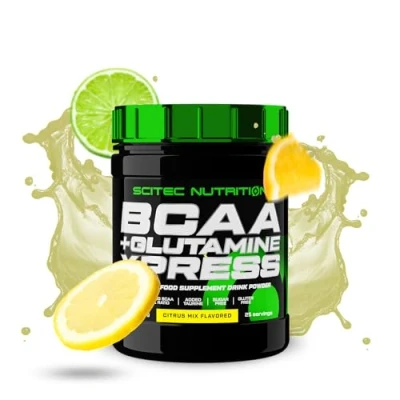 Afbeelding van Scitec Nutrition BCAA + Glutamine Xpress Essentieel aminozuurmengsel met 5g 2:1:1 BCAA&#039;s Verrijkt Taurine, 300 g, Citrusvruchten Mix
