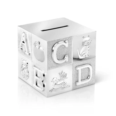 Afbeelding van Spaarpot Zilverstad Kubus Groot ABC