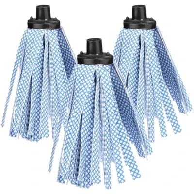 Afbeelding van COM FOUR® 3x mop vervangende kop met synthetische strips, klassieke absorberende mopstrips, wringende mopkop