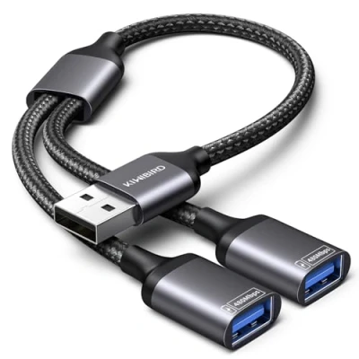 Afbeelding van KiWiBiRD USB splitter y kabel, mannelijke naar dubbele vrouwelijke adapter opladen gegevensoverdracht hub compatibel met laptop Mac auto PS5 PS4 voor flashdrive toetsenbord muis printer