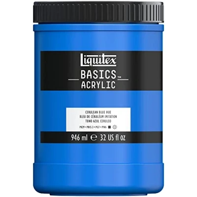 Afbeelding van Liquitex Basics 8870358 Monopigmenteerde acrylverf, kunstenaarspigmenten, lichtecht, gemiddelde viscositeit, archiefkwaliteit, zijdeglanzende afwerking, 946ml Cerulean Blue Hue