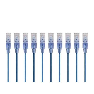 Afbeelding van Monoprice Cat6A Ethernet patchkabel Snagless RJ45, 550Mhz, 10G, UTP, puur kale koperdraad, 30AWG, 10 pack, 0,5 voet, blauw SlimRun serie