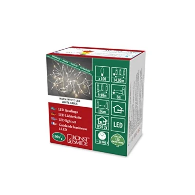 Afbeelding van Konstsmide Kerstverlichting Binnenshuis LED Naakte Draad/Pin Draad Licht Ketting/Binnengebruik (IP20)/100 Warm Wit Diodes/3V Indoor Transformer/Witte String Lights