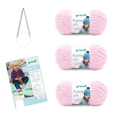 Afbeelding van Gründl Funny uni Chenille gebreide comlettset met handleiding en naalden voor babydeken, 29 x 19 8 cm