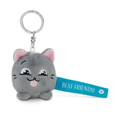 Afbeelding van sleutelhanger kat “Best Friends!&quot; 5cm grijs Een trouwe metgezel voor rugzak of tas, jong en oud 62056