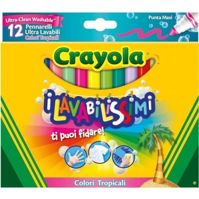 Afbeelding van CRAYOLA The Ultra Washable Markers, Maxi Point, Assorti Tropische Kleuren, voor School en Vrije Tijd, 12 Stuks 58 8335