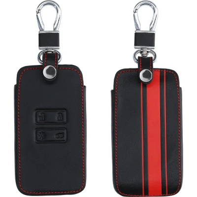 Afbeelding van kwmobile autosleutelhoes geschikt voor Renault 4 knops Smartkey autosleutel (alleen Keyless Go) Hoesje van imitatieleer in rood / zwart Rallystrepen design