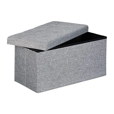 Afbeelding van Relaxdays opbergbank, opvouwbaar, linnen tot 300 kg, deksel, groot, 38 x 76 cm, 85 l opbergruimte, grijs