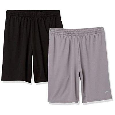 Afbeelding van Amazon Essentials Men&#039;s Performance Tech korte broek met losse pasvorm (verkrijgbaar in grote en lange maten), Pack of 2, Zwart/Grijs, XL