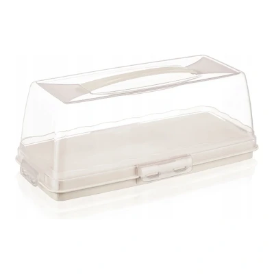 Afbeelding van Kunststof taart/cake bewaardoos rechthoekig antraciet/transparant 36 x 17 cm Taartplateaus