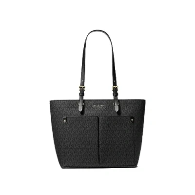 Afbeelding van Michael Kors Jet Sest Travel Medium Double Pocket Tote Non Leather Vegan (zwart), Zwarte Sig,