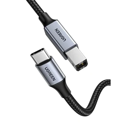 Afbeelding van UGREEN USB C printerkabel B naar kabel scannerkabel met nylon en aluminium stekker (zilver 3m)