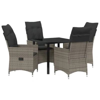 Afbeelding van vidaXL 5 delig Tuin Eet Set met Kussens Grijs Poly Rattan