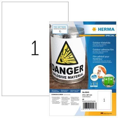 Afbeelding van Etiket HERMA 9543 210x297mm weerbestendig wit 40stuks