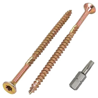 Afbeelding van SKIR&#039;CO (Pack van 200 stuks) Universeel verzinkt staal 4,0 x 70 mm geel houtschroeven, verzonken kop, torx type 17, spaanplaatschroeven (200, mm)