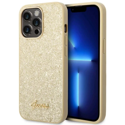 Afbeelding van Apple iPhone 14 Pro Max Glitter Hoesje Kunststof Guess Hardcase/Backcover Goud Telefoonhoesje
