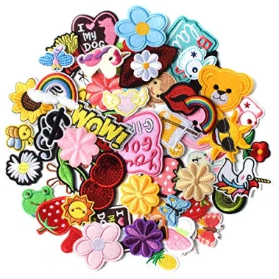 Afbeelding van AXEN 60 stuks opstrijkbare geborduurde patches, doe het zelf accessoires, verschillende decoratieve schattige naai applicaties voor jassen, hoeden, rugzakken, jeans, pakket van