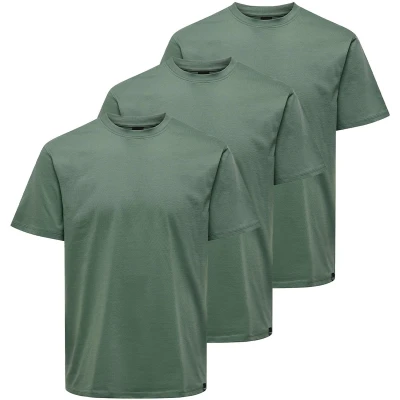 Afbeelding van Only &amp; Sons 3 PACK Tshirt basic, Heren, Maat: Large, Dark forest