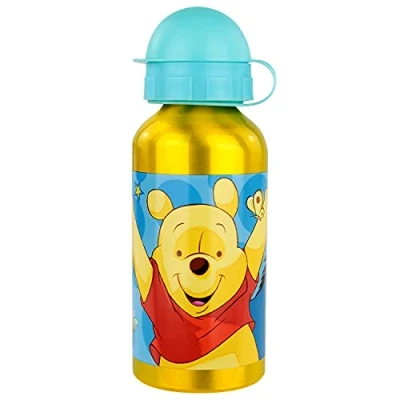 Afbeelding van p:os 68928 drinkfles voor kinderen van aluminium, ca. 400 ml, met Winnie the Poeh motief en gegoten vulopening, bpa ftalaatvrij