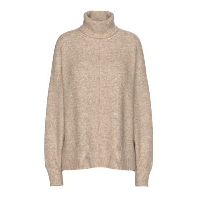Afbeelding van PIECES Dames Pcmalou Ls Rollneck Knit Noos Bc gebreide trui, taupe grijs/detail: melange, XS