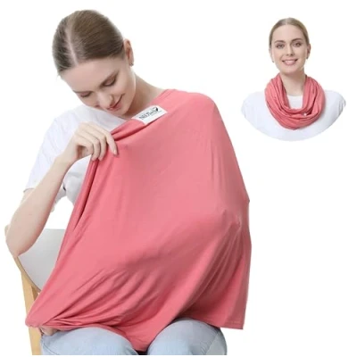 Afbeelding van Baby voedingsdoek, borstvoedingssjaal zachte stof grijs, beige of rood Roze