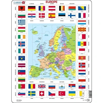 Afbeelding van Larsen KL1 Vlaggen en politieke kaart van Europa, Frans editie, Frame puzzel met 70 stukjes