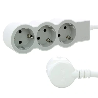 Afbeelding van Legrand, Platte stekkerdoos, 3 voudig stopcontact, meervoudig 1,5 meter kabellengte, ultrawit/grijs, 694549