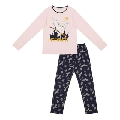 Afbeelding van Harry Potter Hedwig Hogwarts meisjespyjama, lange mouwen, gezellig, roze, 140