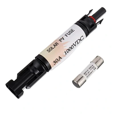 Afbeelding van HUAREW 30A waterdichte in line zonnezekeringhouder, PV inline zekeringhouders 30 Amp voor zonnepaneel en zonne controller, zwart, met zekering