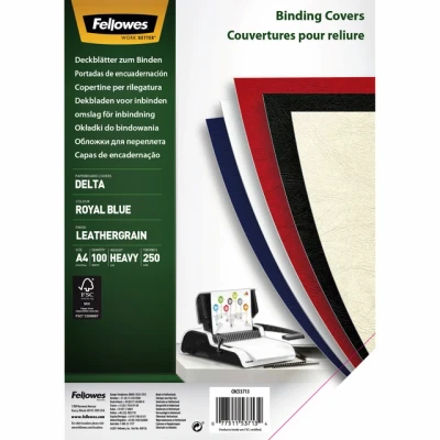 Afbeelding van Voorblad Fellowes A4 lederlook royal blauw 100stuks