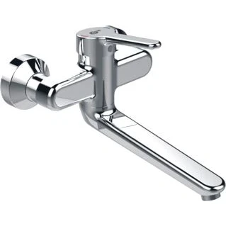 Afbeelding van Ideal standard ceraplus 2 wandkraan met draaibare uitloop 20cm metalen greep 11cm hoh 15cm niet afsluitbare koppelingen chroom bc116aa