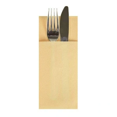 Afbeelding van Bestekzakjes Servetten Crème Met Bestekzakje Airlaid 1/8 vouw 400 x 330mm
