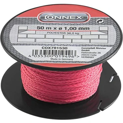 Afbeelding van Connex Metselaarsnoer roze 50 m lengte Ø 1,0 mm polyethyleen knoopvast scheurvast &amp; belastbaar op spoel/richtsnoer/bouwsnoer/loodsnoer/pleistersnoer / COX781530